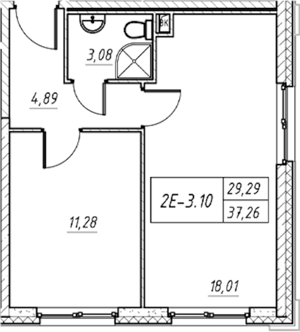 1-комнатная квартира 37.26 м², 2/11 эт., Комплекс апартаментов «Zoom на Неве»